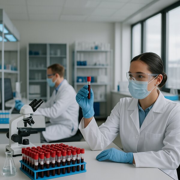 laboratorios con tunos de muestras de sangre